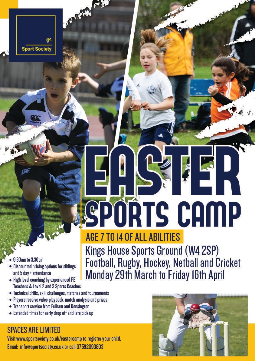 Easter Sports Camp registration is open: sportsociety.co.uk/eastercamp - discount options for 5 days + and siblings ⚽️🏏🏉🏑🤾‍♀️ #sport #kids #londonsport #football #rugby #cricket #hockey #netball