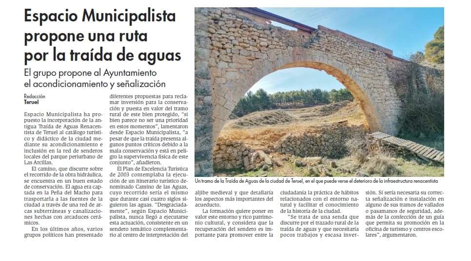 La traída de aguas renacentista de #Teruel es noticia en el #Diariodeteruel, un recurso que actualmente estamos investigando y que es fundamental poner en valor.