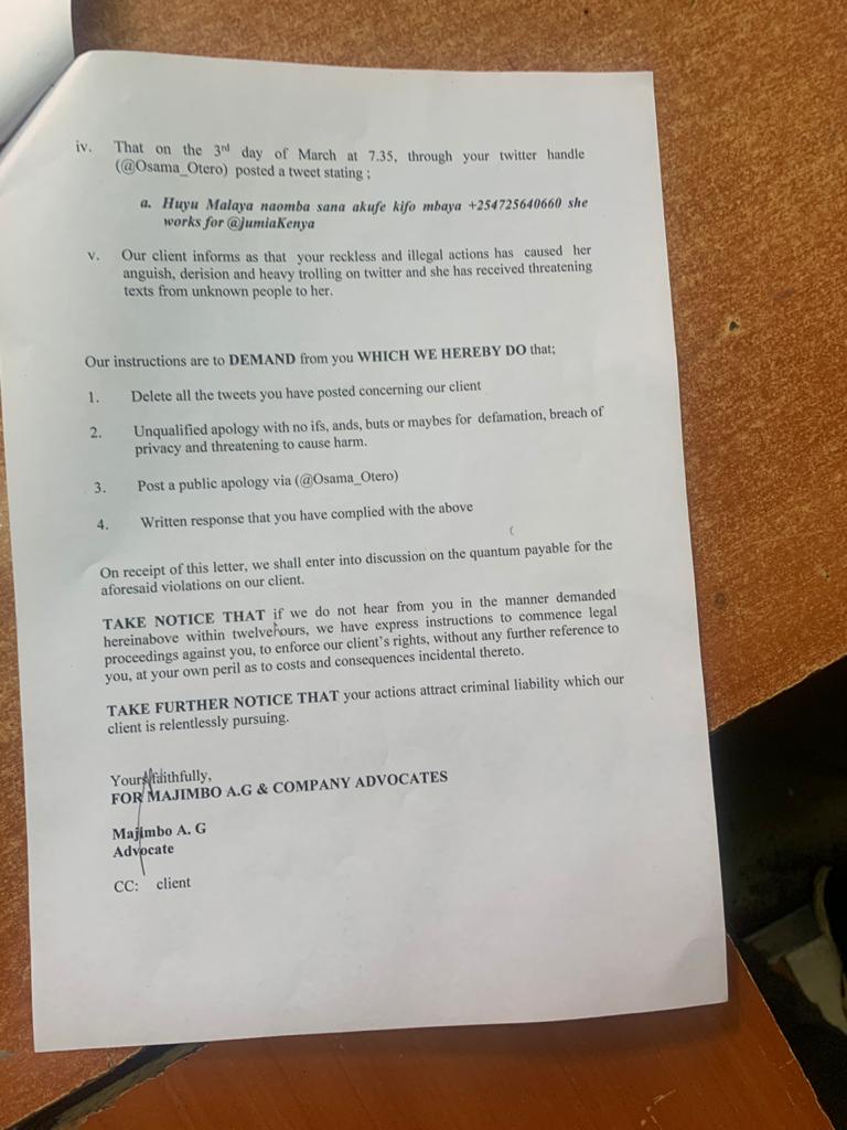Osama_otero's tweet photo. Naona watu wa @JumiaKenya led by Christine and Co. wameamua sasa ni kunithreaten na court just because i am demanding my 70k .. https://t.co/9jwQfDWbL3
