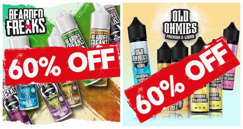 #FlashSale #ThursdaySale 

Go and enjoy massive 60% off our own range and the entire range of  <a href="/bearded_freaks/">Bearded Freaks E-Liquid</a> 💥💨💥

oldohmies.co.uk/shop/ols/categ…