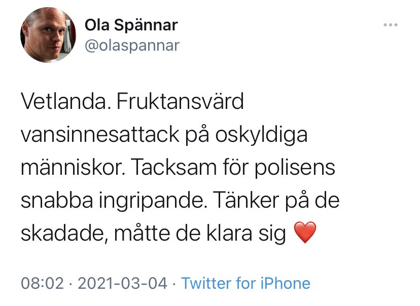 olaspannar's tweet image. Högerextrema Nya Tider har idag ringt min arbetsgivare. De var ”upprörda över inlägg om Vetlanda” och ville ha mitt nummer. Detta är vad jag skrivit om Vetlanda.