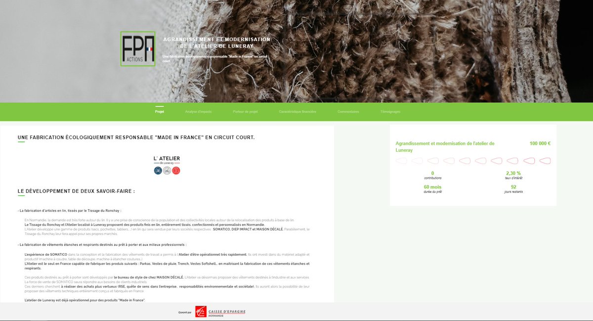 Jour J || Le projet FPA ACTIONS est en ligne!
On se retrouve dès à présent sur la plateforme de #financementparticipatif Kiwaï pour le découvrir en détail et y contribuer bit.ly/3896Flu 
On vous attend !
#circuitcourt #madeinnormandie #savoirfairenormand  #tissage #lin