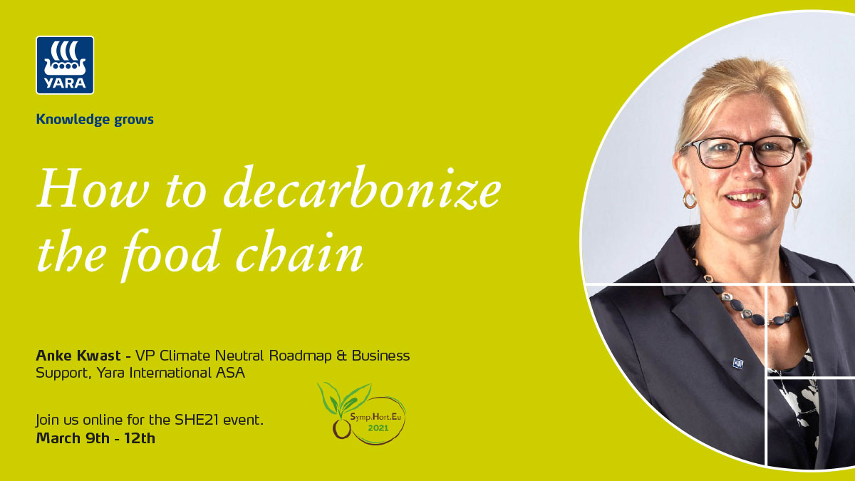 yara's tweet photo. Yara supports the @IhsFav #she2021. The theme for the event is ‘Advancing together – enhancing quality of life through Horticultural Science. Yara's Anke Kwast will present on a decarbonized #foodchain and showcase our #EasyFeed #fertigation solutions: https://t.co/SurtygQfJn https://t.co/D7QEMJbMvl