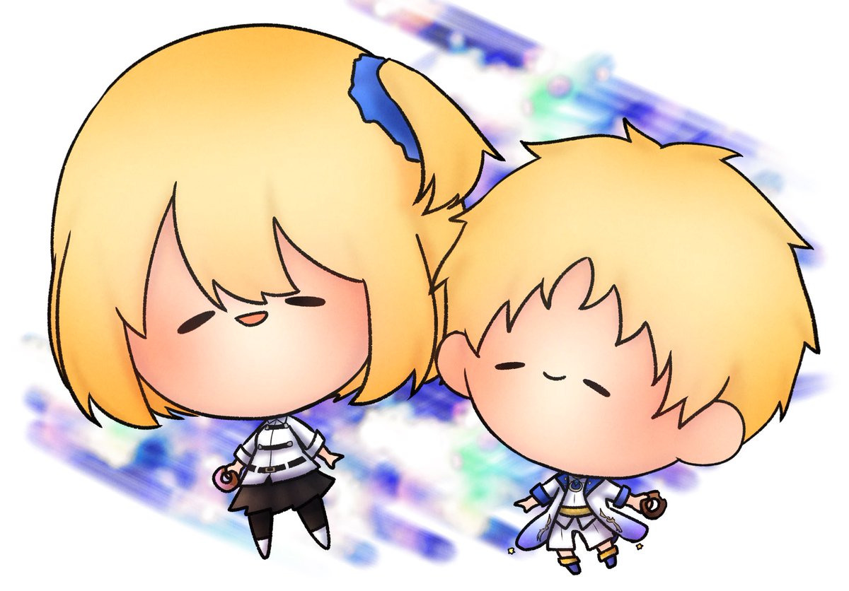 fujimaru ritsuka (female) 1girl 1boy blonde hair chaldea uniform chibi hair ornament smile  illustration images