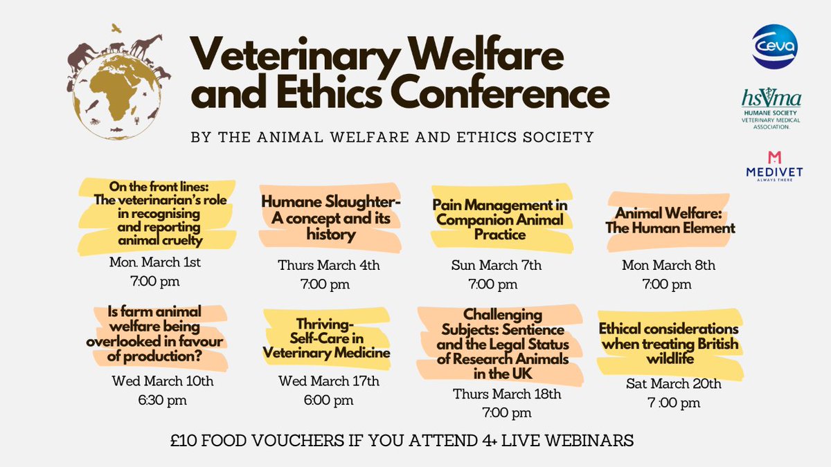 JMICAWE's tweet photo. AWES is holding their Veterinary Welfare and Ethics Conference! Have a look at their online talks and click on the link below to sign up! 
https://t.co/SHxiR2rJLU https://t.co/kCUJGezgJW
