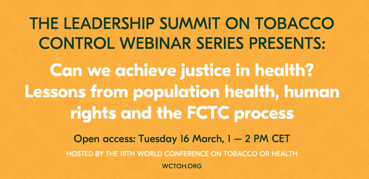 Join us on Tuesday 16 March 2021 for an open-access webinar. We will explore how to reduce health inequities by identifying opportunities for progressing #tobacco control within existing frameworks. Register here: attendee.gotowebinar.com/register/49876… #notobacco