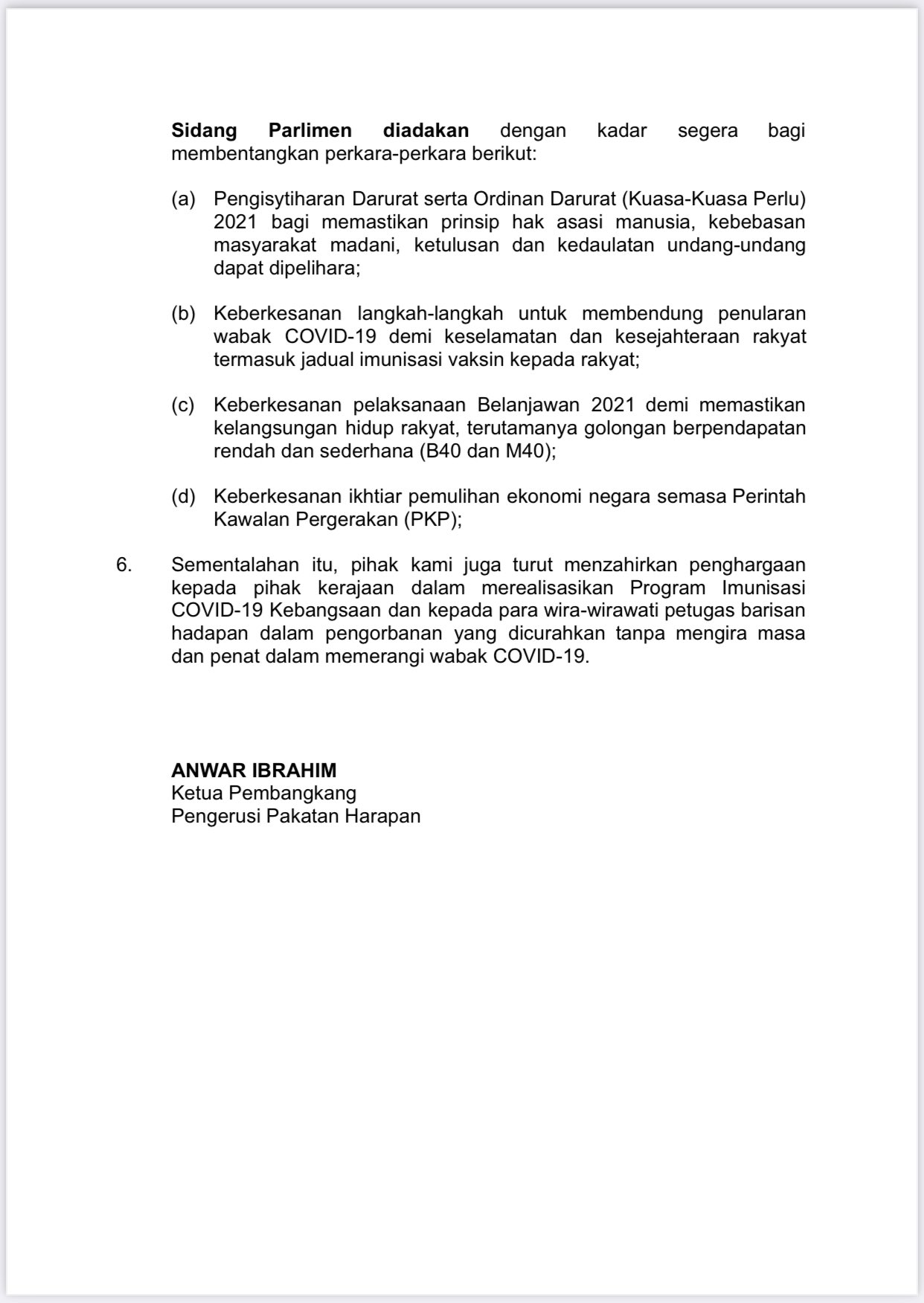 Pakatan Harapan No Twitter Kenyataan Media Anwaribrahim Ketua Pembangkang Merangkap Pengerusi Pakatan Harapan