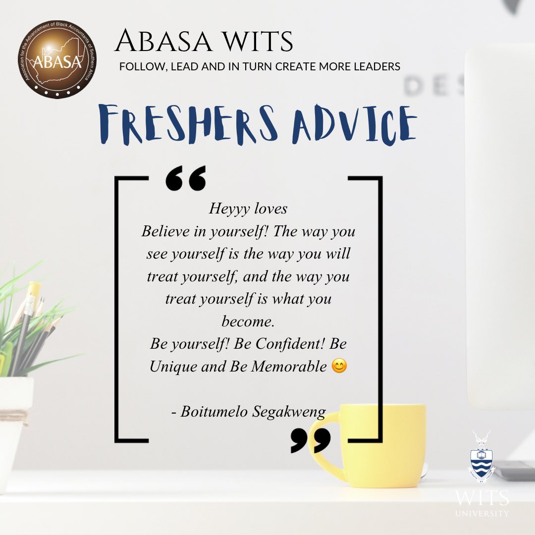 ABASA_WITS's tweet photo. CHECK OUT THE FRESHERS ADVICE FROM OUR COMMITTEE MEMBERS π
Make your Wits journey easier by noting their university life hacks π
#FreshersAdvice
#WitsFreshersAdvice
#KnowYourABASA
#WitsVirtualOrientationWeek https://t.co/tktpuGDMHt