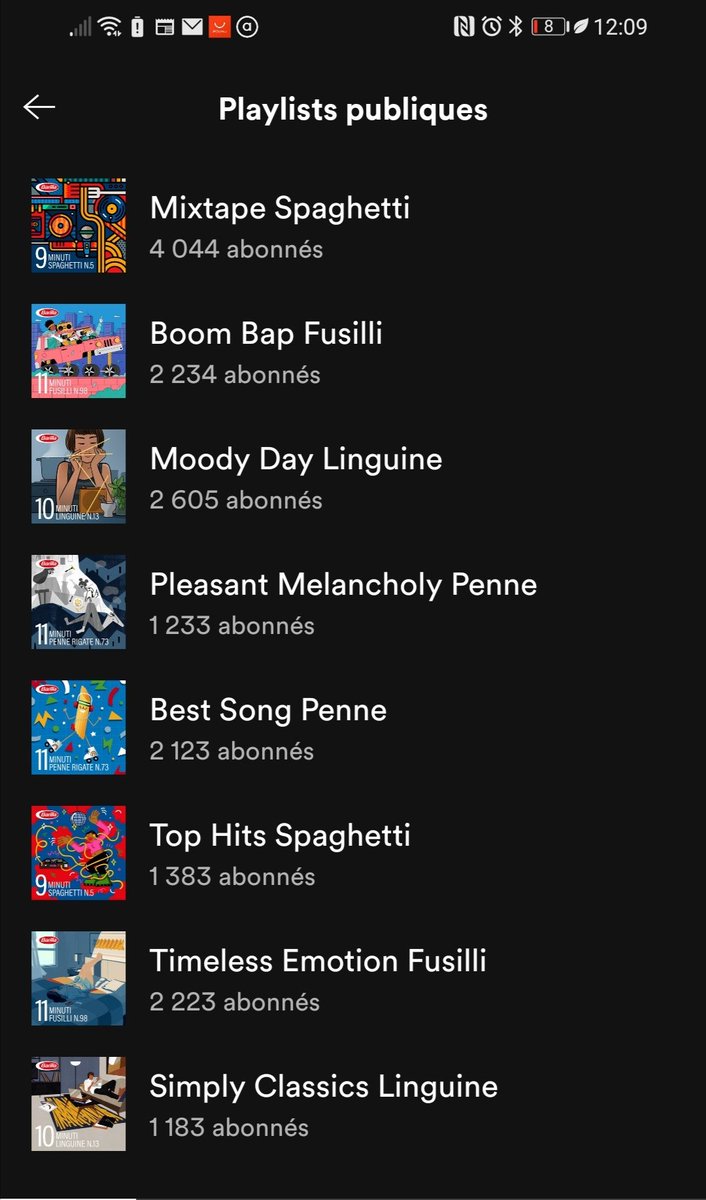 Le saviez-vous ?

La marque de pâtes <a href="/Barilla/">Barilla</a> a un compte Spotify où elle a créé des playlists en fonction de la cuisson des pâtes.

Genre tu lances tes Penne en même temps que Boom Bap Penne et quand c'est fini tes pâtes sont al dente.

C'est magnifique ! 😍