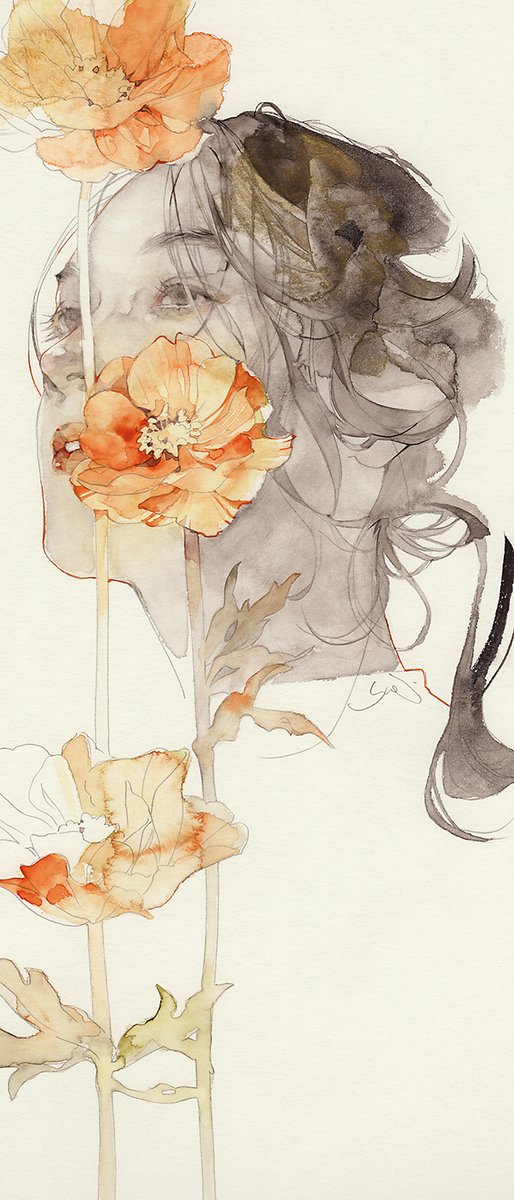 薄月(うすづき) ヴィフアール水彩紙・絵墨・顔彩 ゴールドで原画