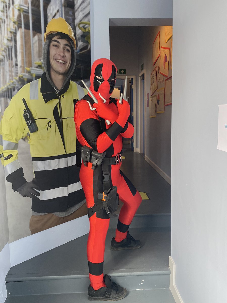 NSIwork's tweet photo. Dead Pool wins the best outfit today for World Book Day. 
What a fantastic effort you look great!! 
#WorldBookDay #NSI https://t.co/9jyg5TMhUv