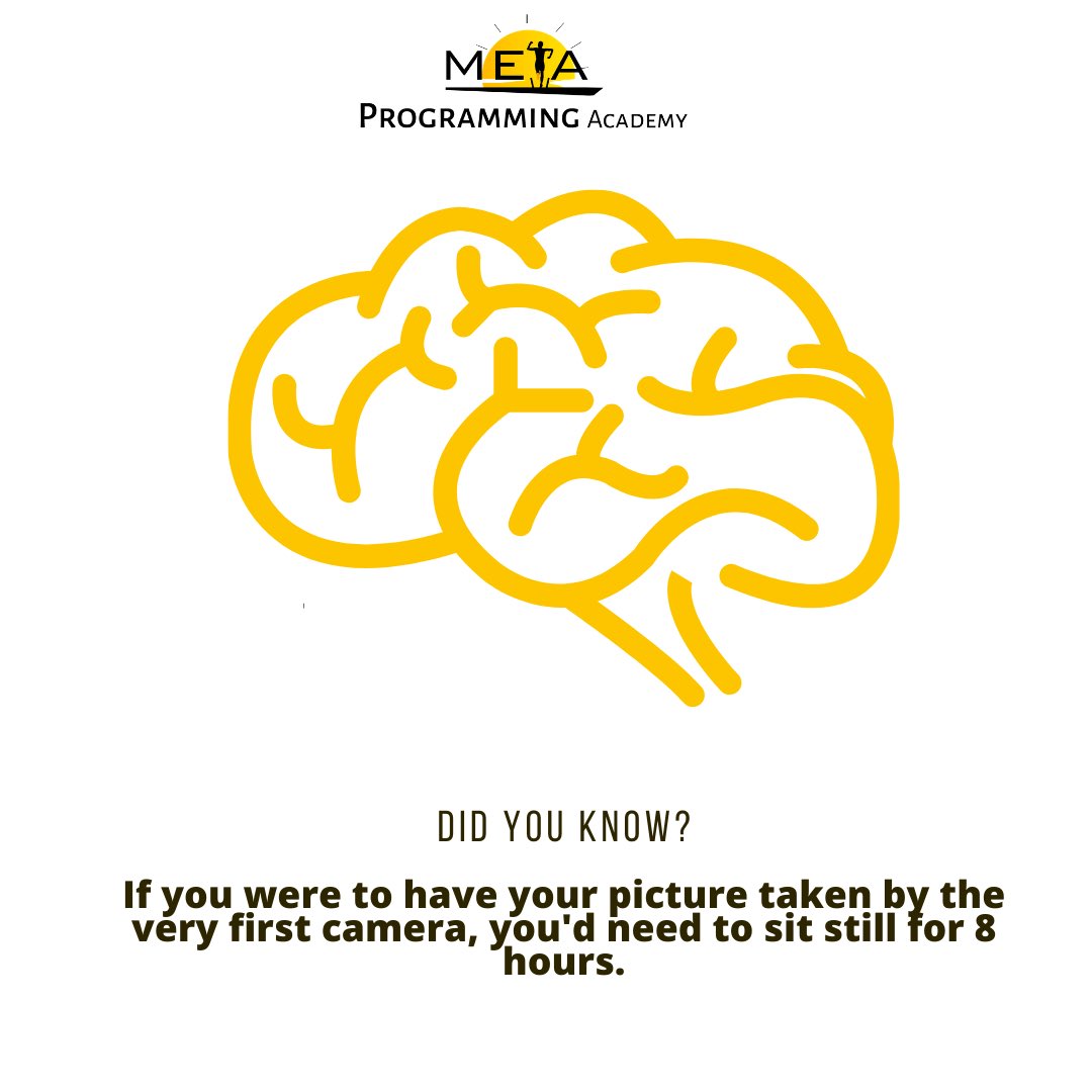 MetaProgAcademy's tweet image. Did you know if you were to have your picture taken by the first camera, you’d need to sit still for 8 hours.
Imagine sitting still for 8 hours to take pictures? 😂 will you do it?
#Metaprogramming
#MPAcademy
#MetaprogrammingAcademy
#DidYouKnowFacts
#DidyouKnowFacts🤔