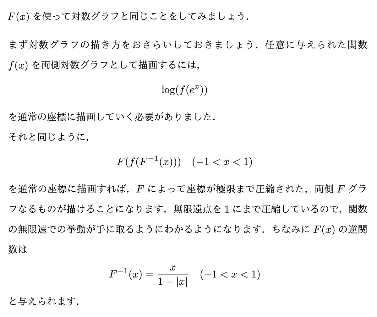 Keyneqq's tweet image. 関数のグラフは無限に広がっているため,どうやっても一部分しか描けないと思われるかもしれませんが,全体を表示する方法もあります.