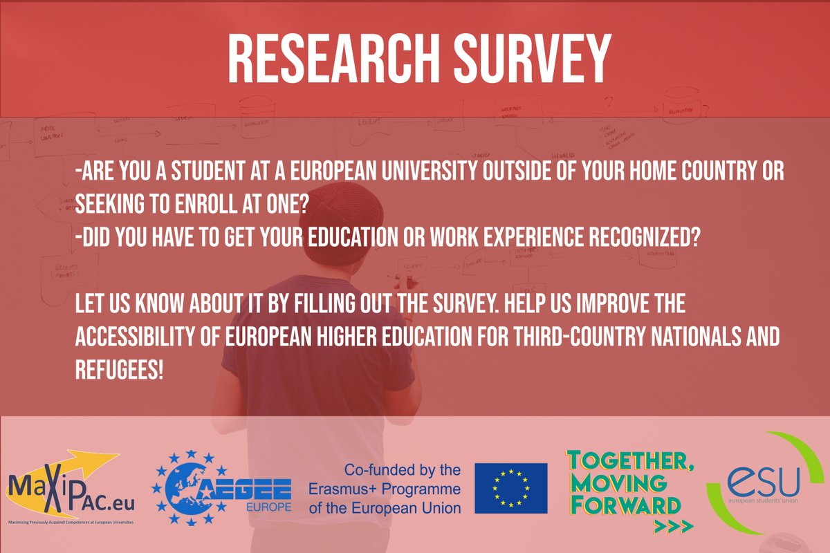 📋This survey aims to gather an overall picture of the accessibility of European higher education for third-country national students and to assess procedures used by higher institutions and it was prepared by the AEGEE-Europe regarding MaxiPAC project.

👉bit.ly/2ZEs9C3
