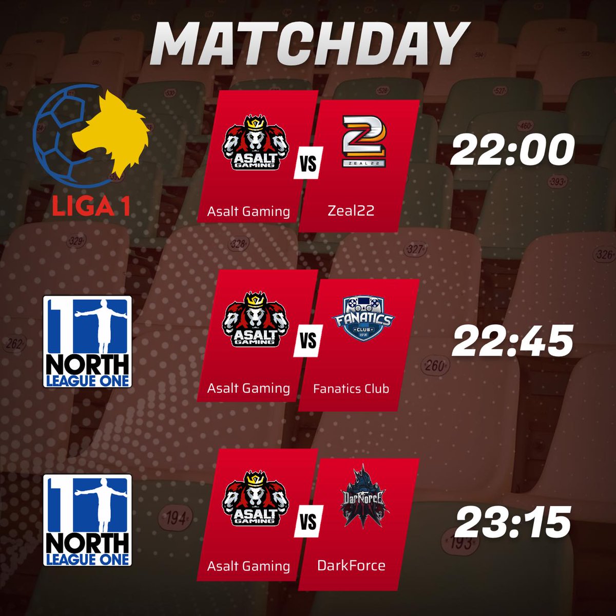 Very important games tonight as we are fighting for first places in both leagues!

Let's go boys!!!

🆚@Zeal22es
 🕣8:00 UK
📌 Romanian League

🆚Fanatics Club
🕣 8:45 UK
📌 League 1 North

🆚 DarkForce
🕣9:15 UK
📌League 1 North

<a href="/OfficialVPG/">Virtual Pro Gaming</a>