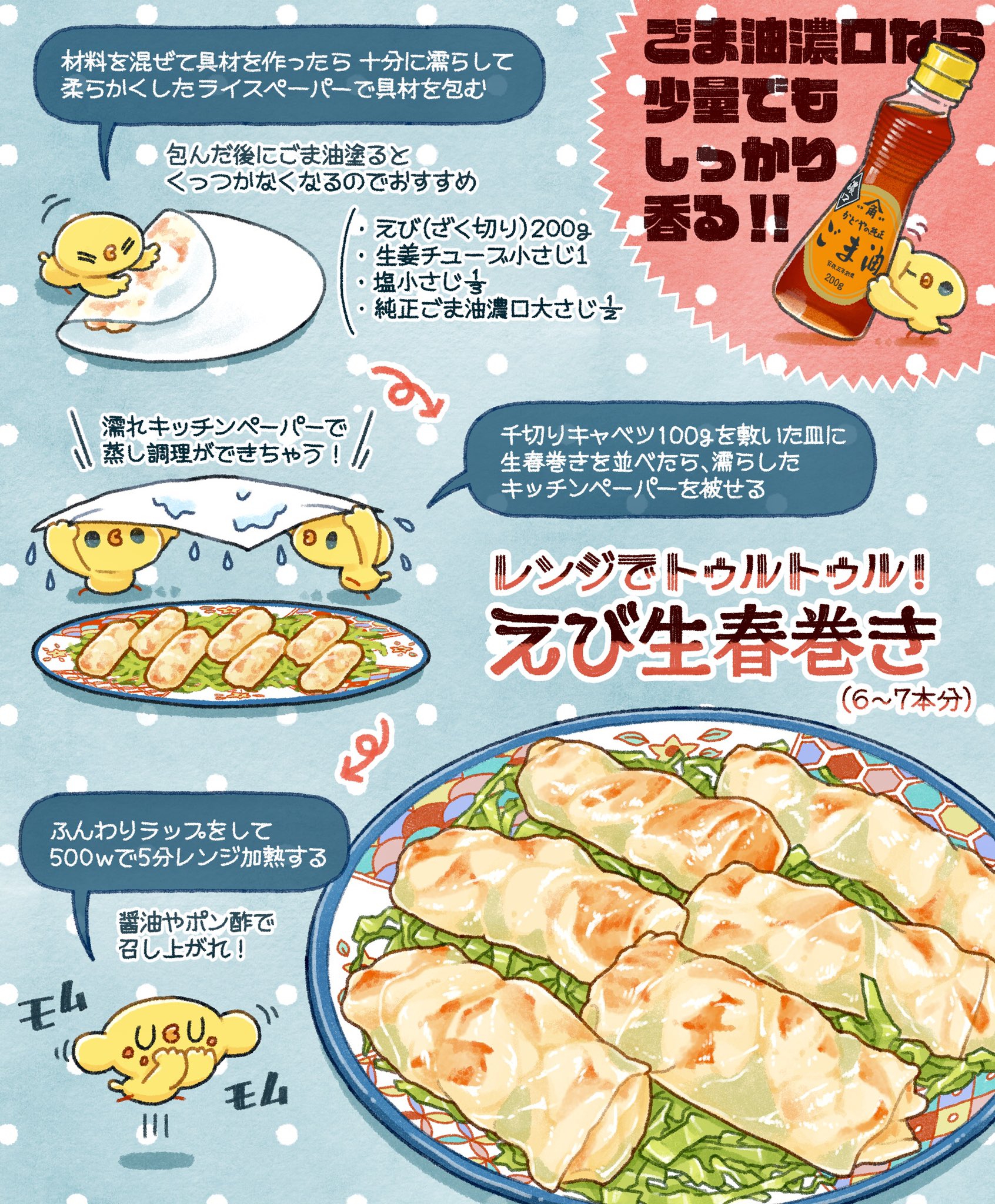 تويتر ぼく いらすと料理家 على تويتر レンチン調理で生春巻きが もちもちトゥルトゥルに レンジde えび生春巻き 蒸し器を使わないので めっちゃ手軽にお家中華ができちゃう かどや製油 Ad T Co Ehhyodyy8w