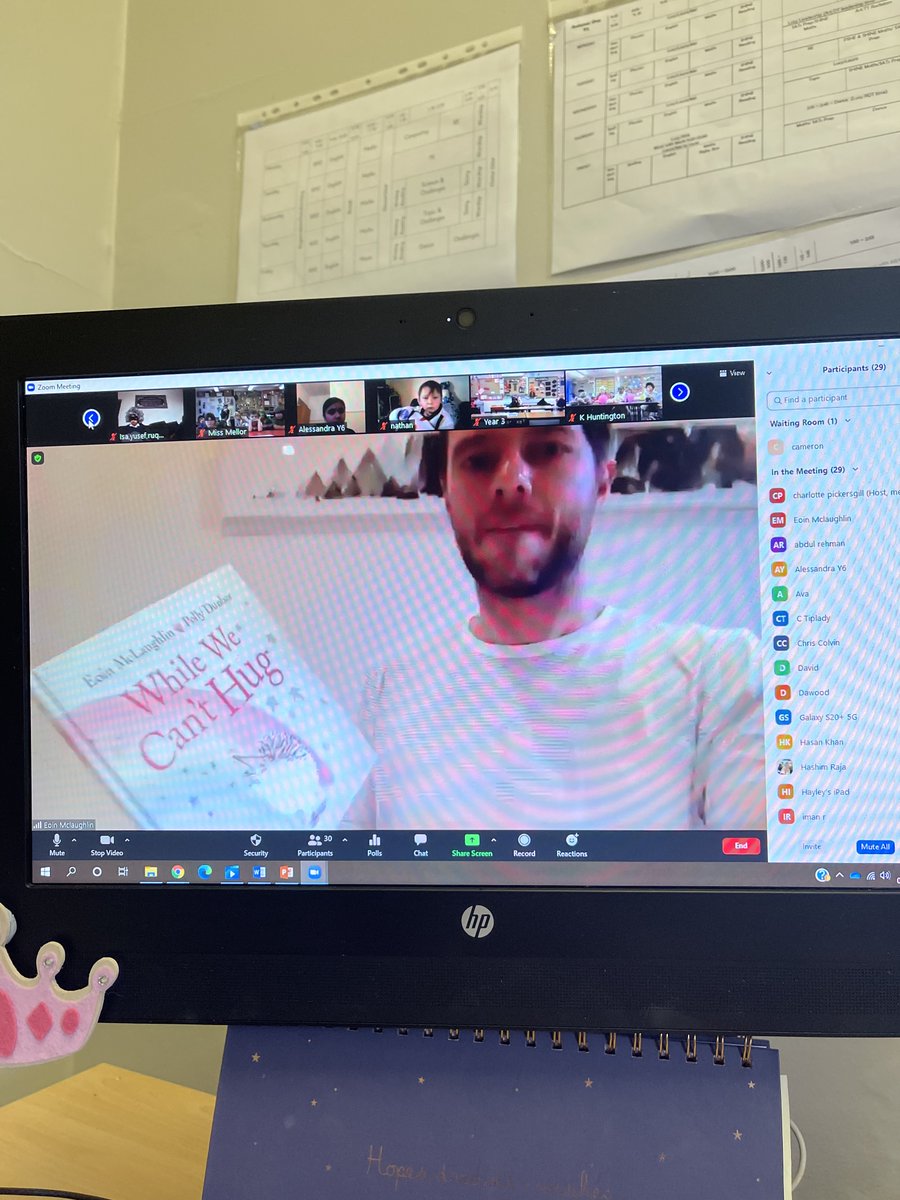 st_peters_read's tweet photo. What a great way to kick off our World Book Day by a Zoom with @eoinmclaughlin who has read his two books to us #whilewecanthug and #hug. We loved them both and feel so lucky to have had the opportunity to meet you.@StPetersAshton @OneEducationHR #tamesidelovesreading @Booktrust https://t.co/kLP4cvCGY7