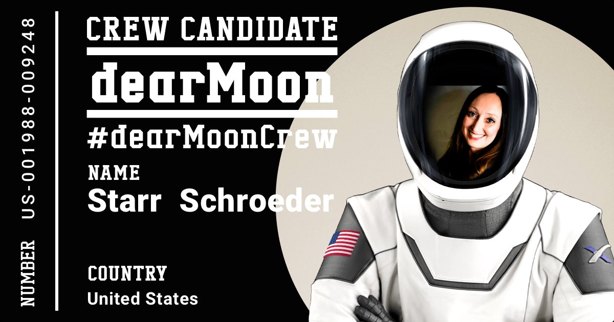 starr_schroeder's tweet photo. Sooooo...I’ve been getting a lot of private messages and tags about the #dearmoonproject. I love it and am flattered that people think of me when they see opportunities like this. I had originally decided to not make an announcement but since everyone’s asking me, (thread) https://t.co/YltR7OqsHt