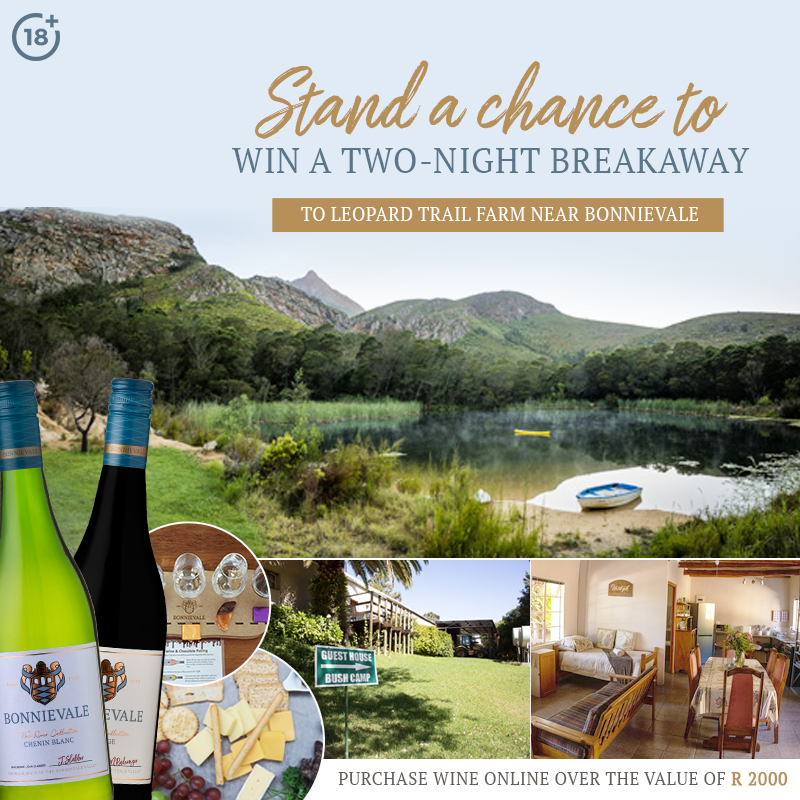 Don’t miss out on this amazing two-night stay for two at the <a href="/Leopard/">.</a> Trail. 

Purchases over the value of R2 000 automatically go into the draw.
The stay is subject to availability.
Entries close 31 March.

#bonnievalewines #win #wine #celebrate #winelovers #getaway