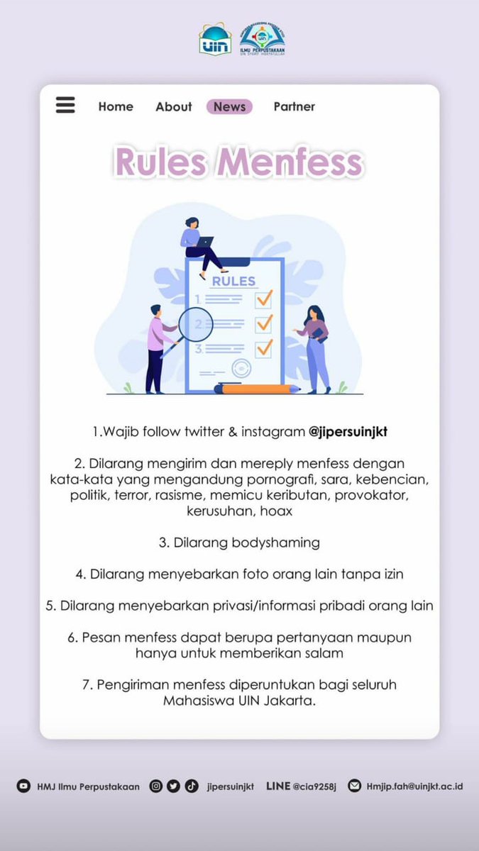 jipersuinjkt's tweet image. [JIPFESS HMPS IP 2021]

Halo Keluarga Jipers!👋🏻

Sekarang di Twitter HMPS Ilmu Perpustakaan UIN JKT bakal ada JIP MENFESS loh! 
Yuk ikut ramaikan dengan kirimkan pesanmu melalui direct message Twitter jipersuinjkt
___________________
HMPS Ilmu Perpustakaan 2020/2021
#jipersuinjkt