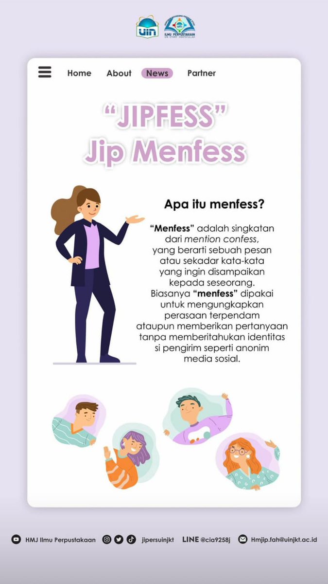 jipersuinjkt's tweet image. [JIPFESS HMPS IP 2021]

Halo Keluarga Jipers!👋🏻

Sekarang di Twitter HMPS Ilmu Perpustakaan UIN JKT bakal ada JIP MENFESS loh! 
Yuk ikut ramaikan dengan kirimkan pesanmu melalui direct message Twitter jipersuinjkt
___________________
HMPS Ilmu Perpustakaan 2020/2021
#jipersuinjkt