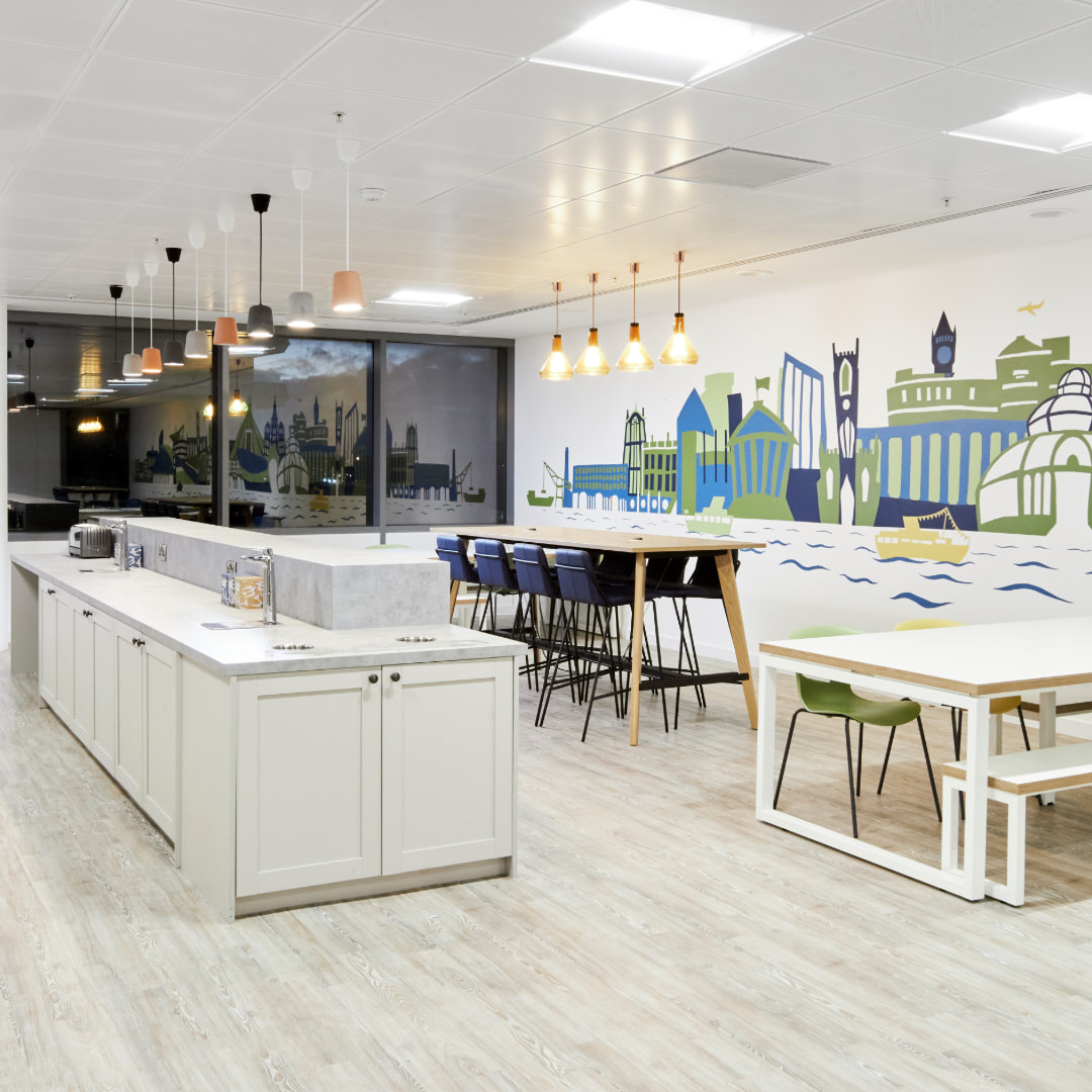 WeAreDenton's tweet image. It&apos;s all in the details... 

For our client Appreciate our brief was to ‘provide joy’. Colour combinations and textures and materials, with a bespoke mural of the Liverpool skyline in the breakout area installed by Michael Wylie (Sketch Book Design)

#DesignEthos #interiordesign