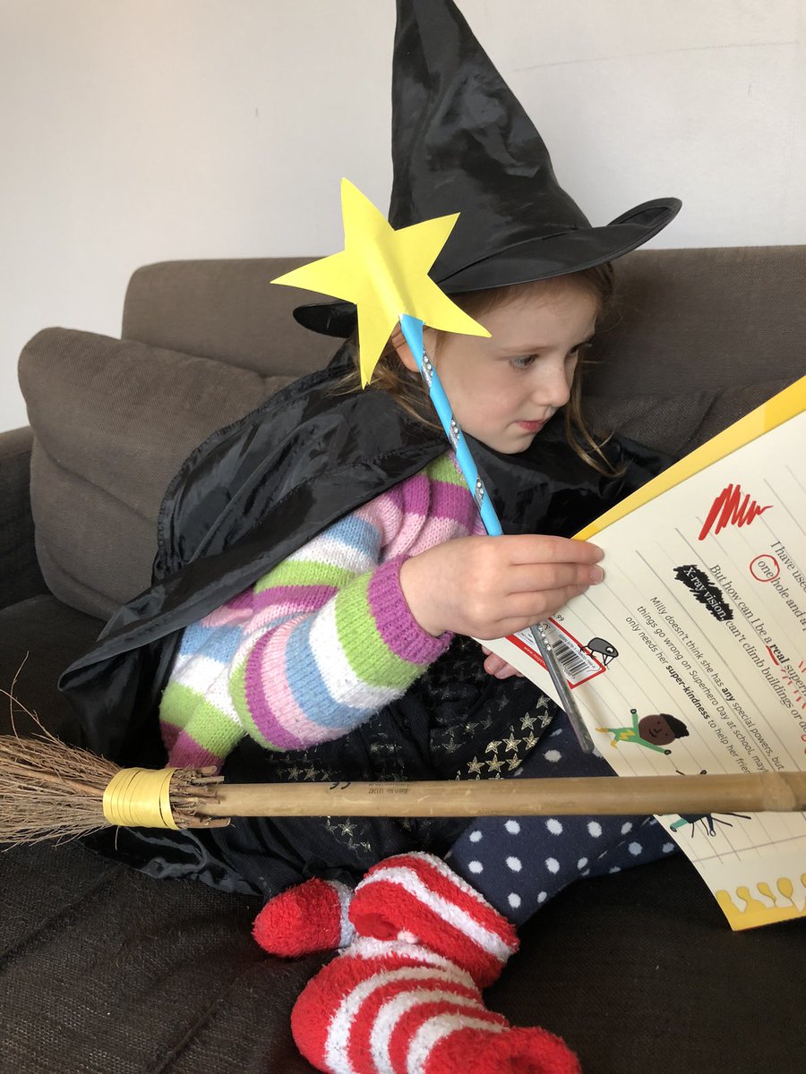 This little Room on the Broom witch is reading on her broomstick. <a href="/MarklandHill/">Markland Hill School</a> #WorldBookDay2021