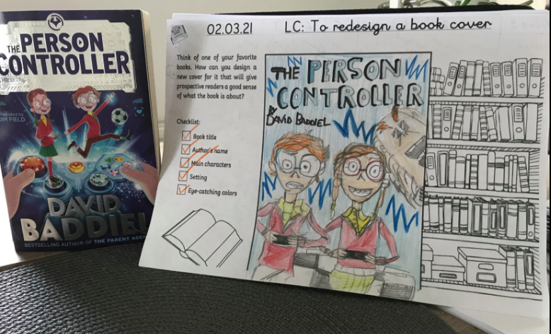 OffWhiteMere's tweet photo. The children at home and school have been enjoying book themed activities all week. How amazing is this book cover designed by one of our Y3 pupils?
#WorldBookDay #Thepersoncontroller  @Baddiel https://t.co/bk6uGmC9nu