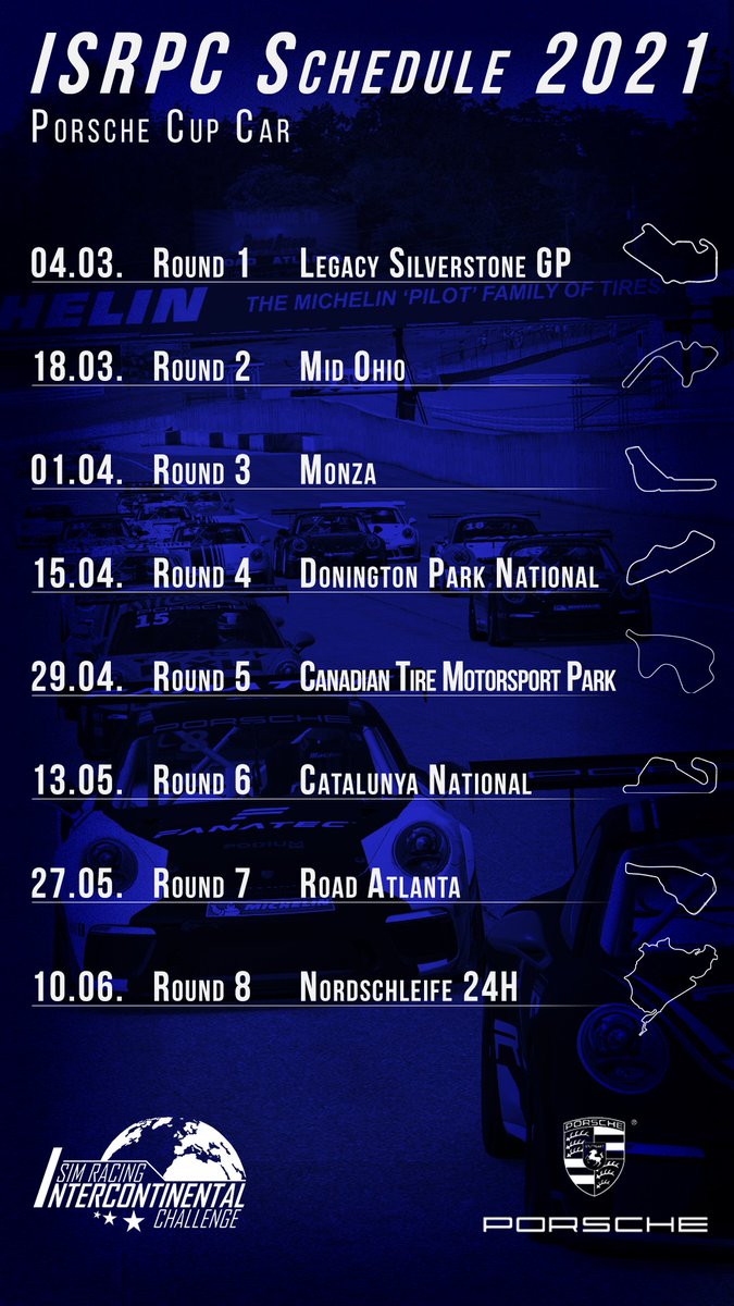 Official_ISRC's tweet image. Our own @Porsche Cup Championship starts tonight! If you've been inspired by the stars of #PESC, it's not too late to get on the grid! Our #ISRPC season on @iRacing has Pro and Am classes and is free to enter, get amongst it: discord.gg/5WWf5JY #simracing Calendar below 👇