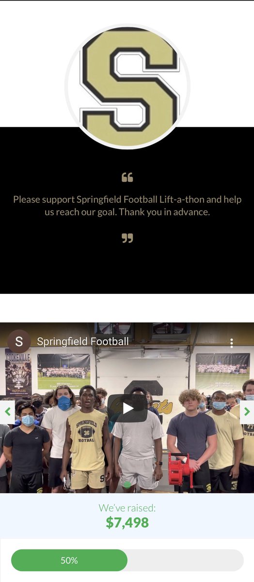 LeadingEdge_TN's tweet photo. Springfield Football has raised $7500 in less than 12 hours on our Teamworks Donation platform!!! Great start boys... not finished yet! #SptBrand @LE_Tampa @Palmetto_GVL https://t.co/X50S6tJc0v