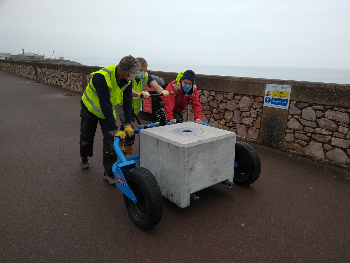 Busy day on the prom at #Dawlish installing the blocks that will support instrumentation to measure beach levels and overtopping. @Wirewall_NOC @pu_cmar <a href="/PlymUniResearch/">Plymouth Research</a> #waves #resilience <a href="/networkrailwest/">Network Rail Western</a>