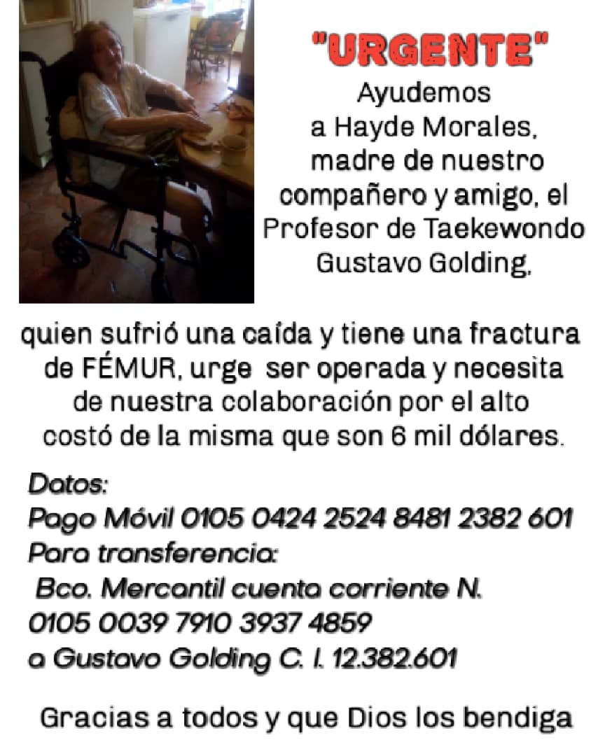 Agradecemos la colaboración que puedan prestar a nuestro vecino muy activo en causas sociales de nuestra parroquia Gustavo Golding, necesita una mano amiga, son 6000$ a recaudar para su mamá, esperamos contar con todos para lograr esta meta pronto. <a href="/PqElParaisoCcs/">Parroquia El Paraíso Caracas Venezuela</a> <a href="/ParaisoActivo/">El Paraíso Activo</a>