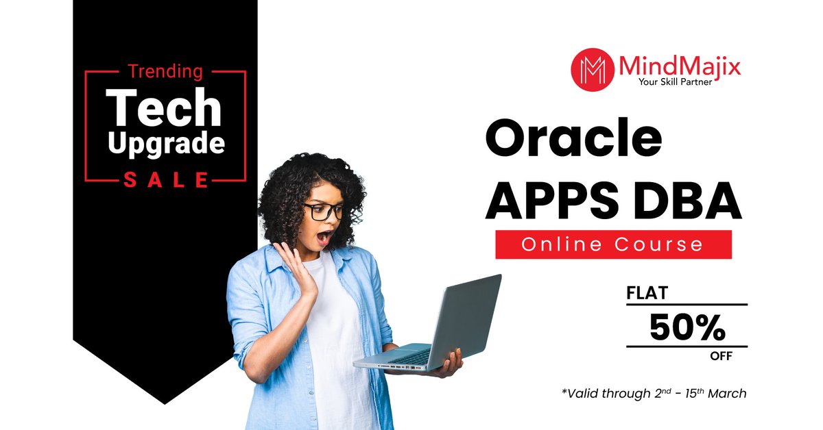 mindmajix's tweet image. Get ready for March 2021 and grab our #OracleAppsDBAonlinecourse at a 50% discount.

Hurry up,
 valid only till 16th March 2021.

Click below and find more information.
bit.ly/30hFv7L

#OracleAppsDBA #onlinetechnologycourses
#technology #techno