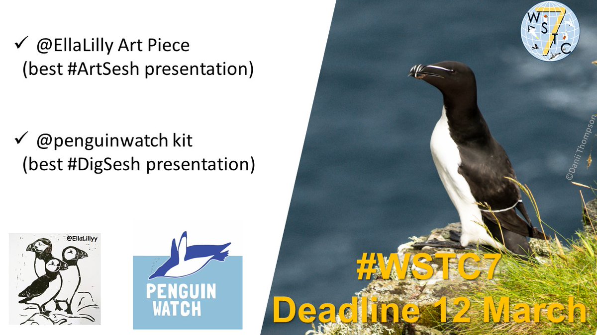 Seabirders's tweet image. There will be special prizes for two of the favourite sessions on #WSTC7:

#SciArt @EllaLillyy 

#DigSesh @penguinwatch 

Submit your abstract! 
blackbawks.shinyapps.io/WSTC7/

@IBIS_journal @ROC_CL