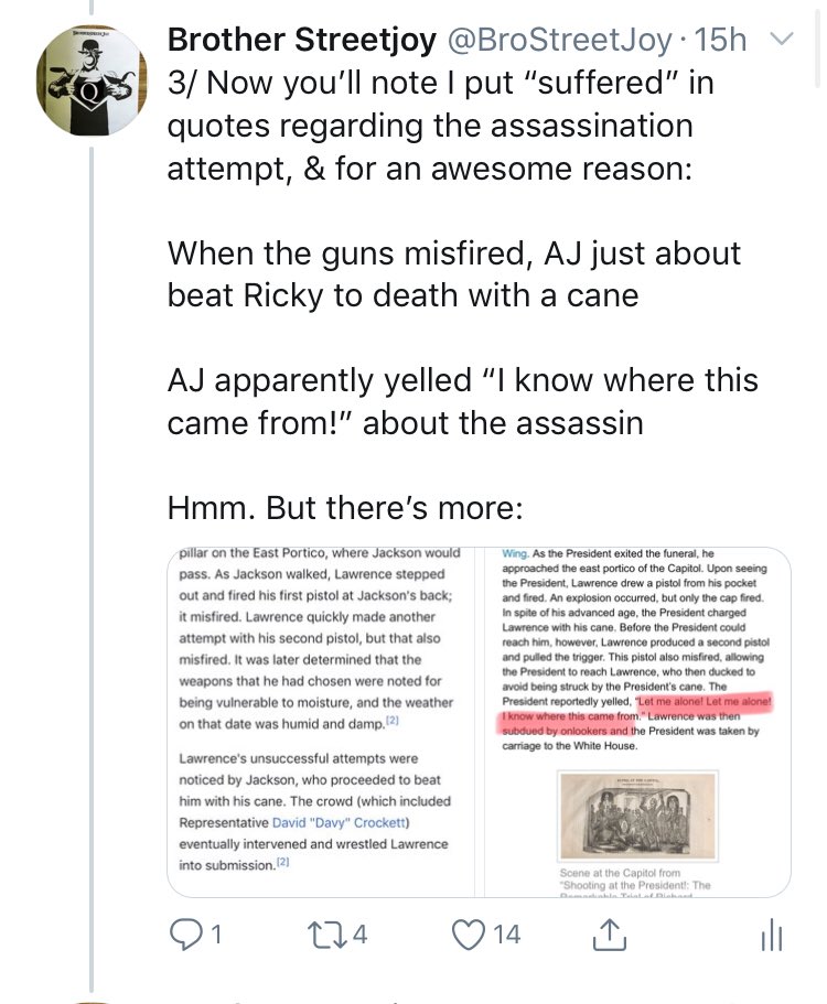 28/ Calhoun had to be very stupid to not see what he was doingSo let me revise my above statement: people said AJ thought Calhoun was behind the assassination attemptMaybeBut as a political rival? Hell no.But look at it all from THIS angle: