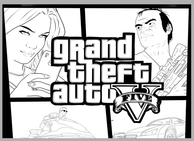 息抜き模写、GTAⅤを描いてみた(線画のみ) 