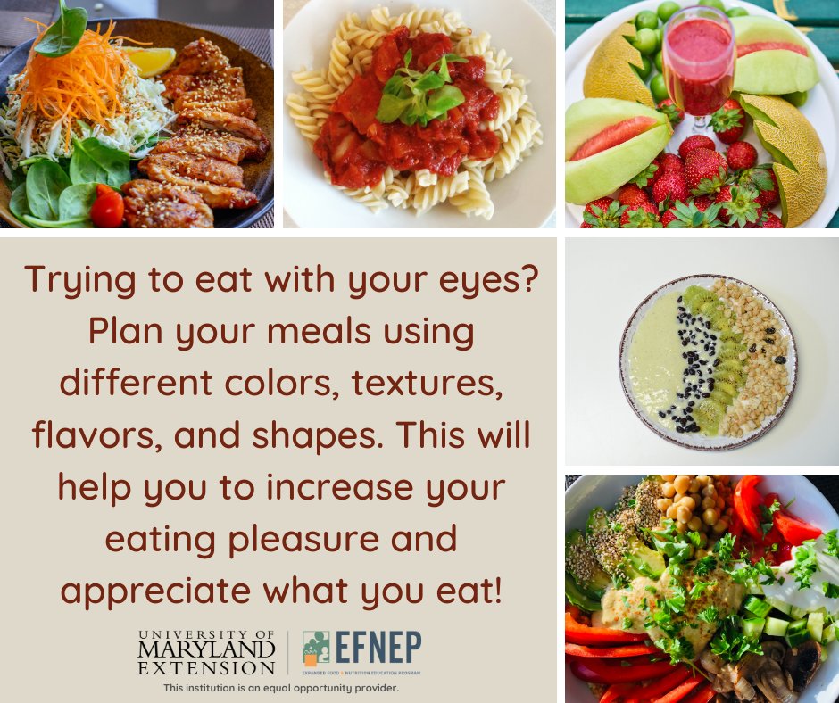 BmoreEFNEP's tweet photo. Think about appetite appeal and learn how you can appreciate what you eat. Click to learn more!👇

Piensa en la apariencia apetitosa y aprende cómo puedes apreciar lo que comes. ¡Haga clic para aprender más!👇

#EFNEP #UME #thoughtfulthursday https://t.co/pYhpL6wITO