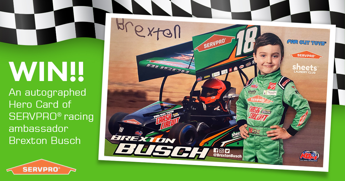 RT this and FOLLOW @servpro for a chance to win 1 of 18 SIGNED Hero Cards from SERVPRO Ambassador and racecar driver, Brexton Busch! 🏁 🏆 Official rules-> bit.ly/3kLTZGo #BBHeroSweeps