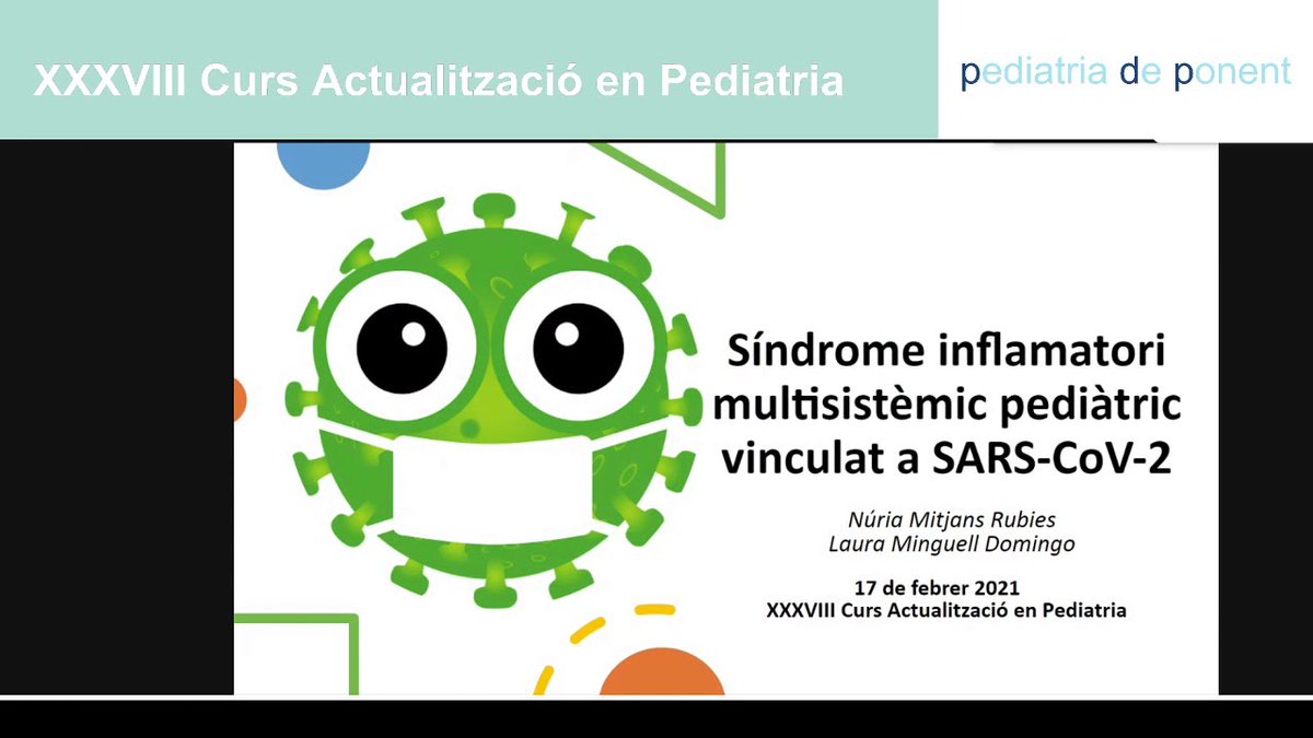 🎬 Síndrome inflamatori multisistèmic pediàtric vinculat a SARS-CoV-2, presentació en forma de vídeo,  via <a href="/pediatresdp/">Pediatres de Ponent</a>  #CFCLleida21 ow.ly/PZm350DLlnl