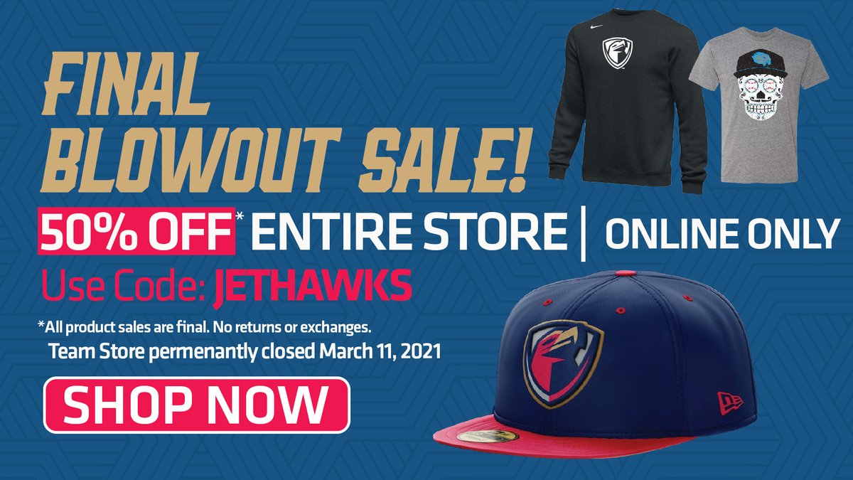 🚨 FINAL BLOWOUT SALE! 🚨

Entire store is 50% OFF | Use JETHAWKS code at checkout!

Team Store will be PERMANENTLY closed on starting on March 11, 2021.

🔗 jethawks.milbstore.com