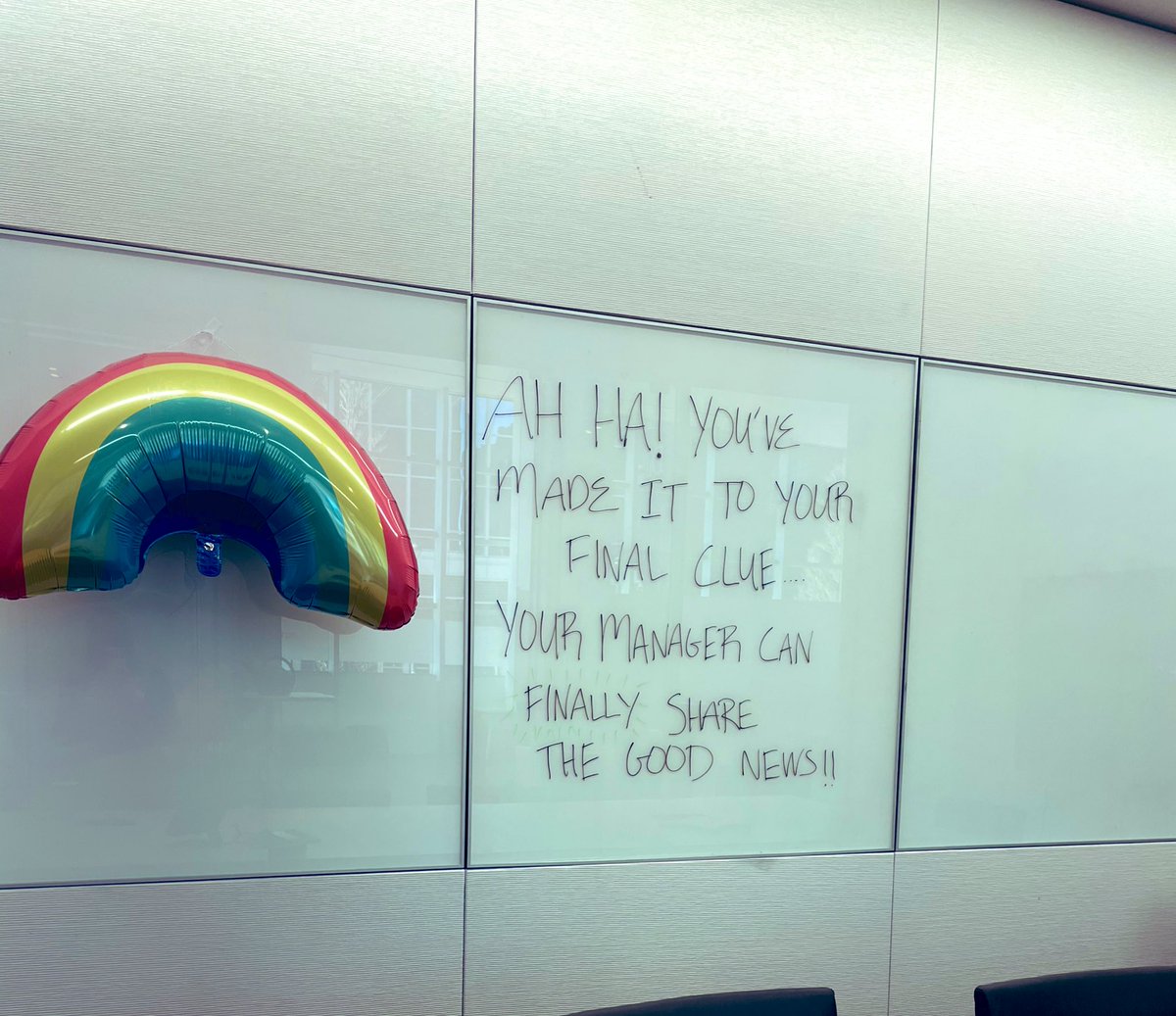 BlairAB's tweet photo. I love promotion days @AR__PR. They are all so creative and unique - this time, a scavenger hunt! Congratulations to @pchristman92, our newest account director! 🥂🎊 https://t.co/Oje89Fr6Jg