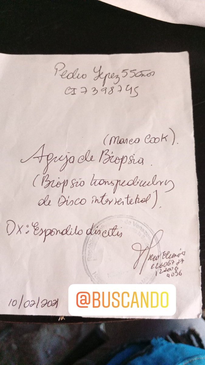 pastoye09's tweet photo. @LuisJonasReyes busco ayuda para mi tío necesita está aguja para hacerse una biopsia de columna  y tiene un valor de 180$ no contamos con esas cantidad..el necesita hacerse ese estudio para poder saber cómo tratar ese dolor tan fuerte que tiene ayudeloooo teléfono 0424 590 59 26 https://t.co/DOJHqvRvXr