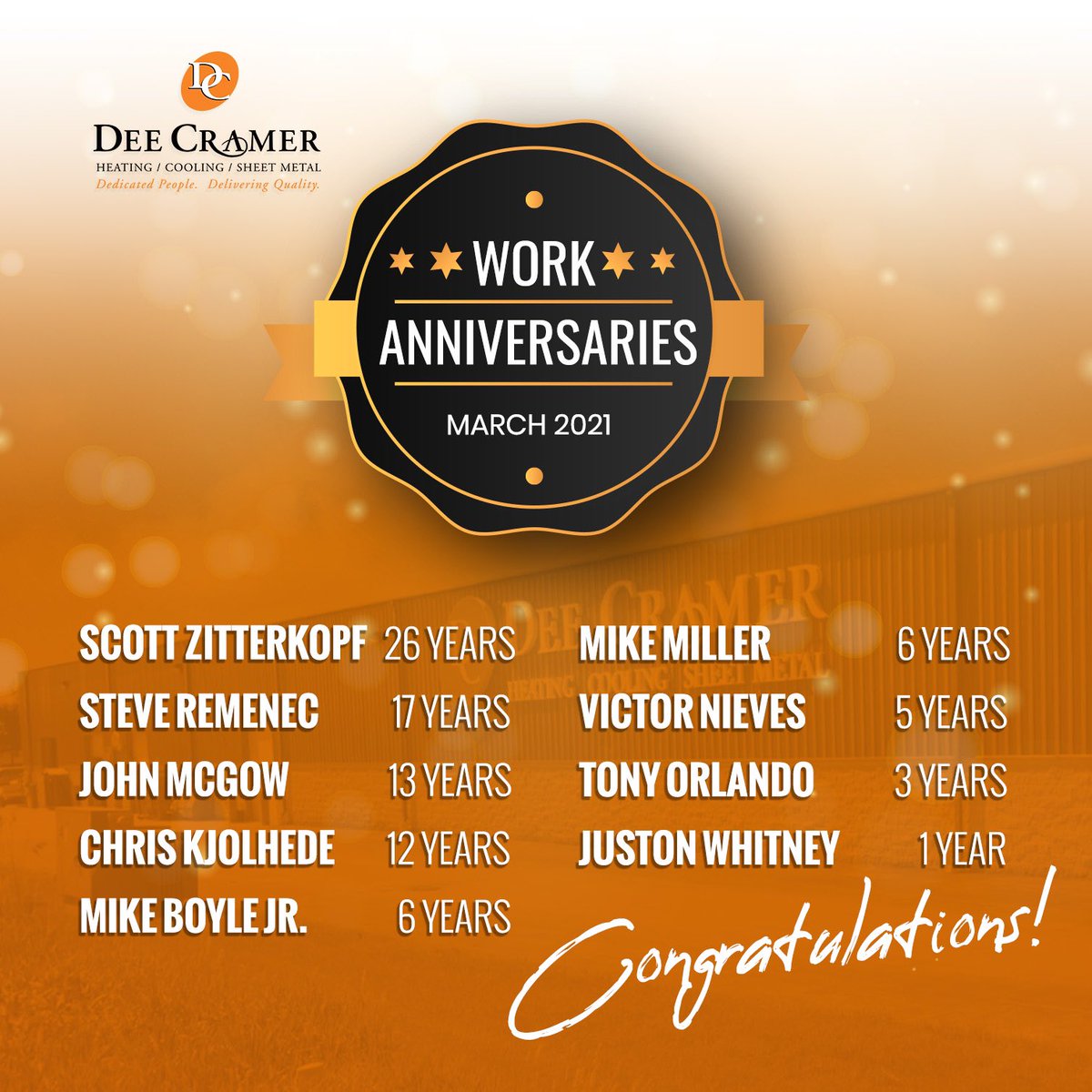 deecramer's tweet photo. March Work Anniversaries #DedicatedPeopleDeliveringQuality https://t.co/nQdjgrutOl