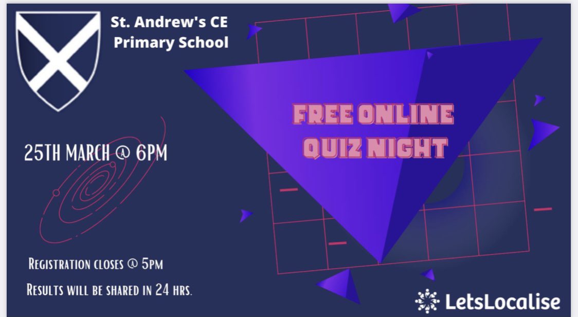 FriendsAndrews's tweet photo. Calling all families for our online quiz 25th March at 6pm. Who fancies winning some Easter eggs?? ๐ฃ #FOSA #LetsAllJoinIn #standrews https://t.co/3VwFXZN5da