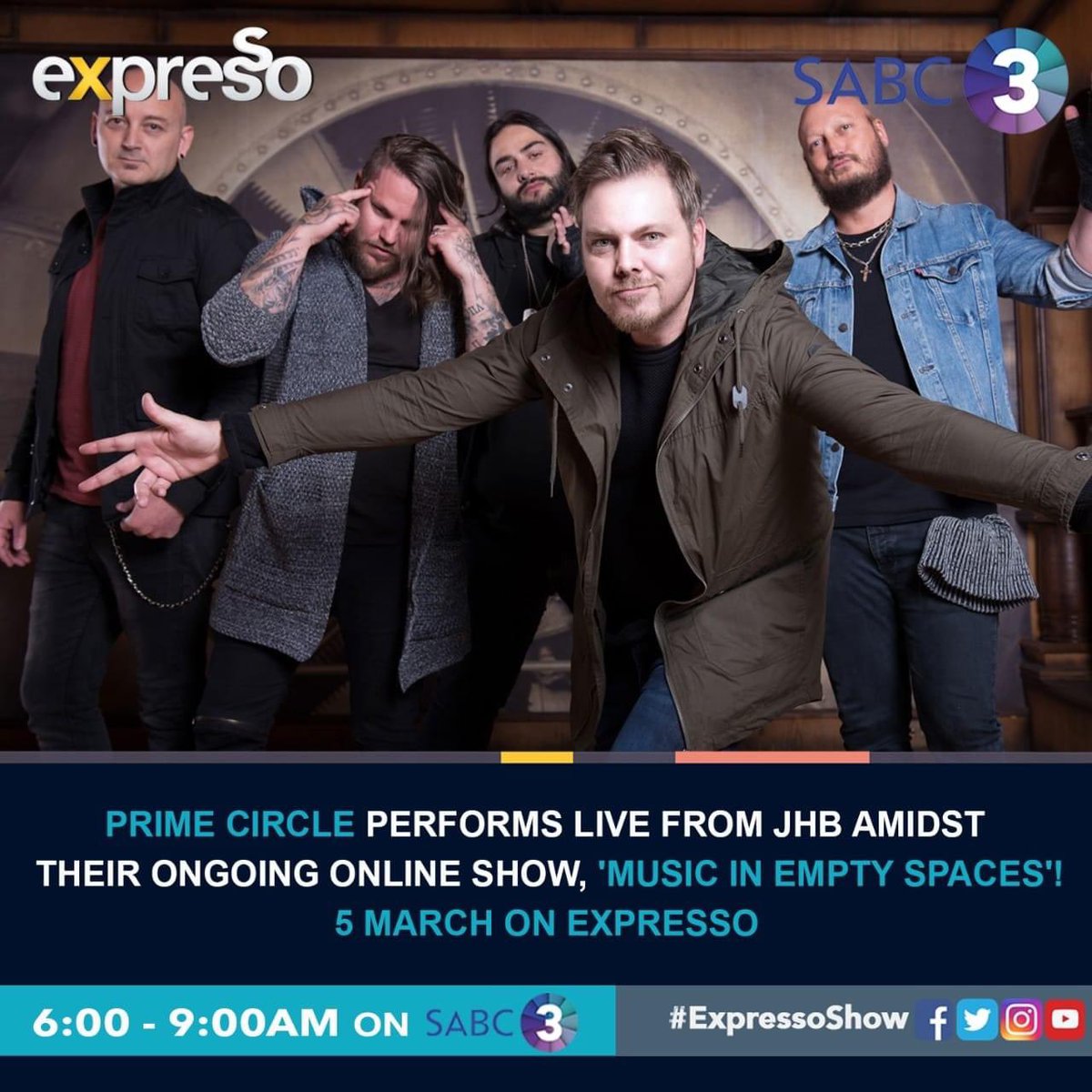 Catch us live on <a href="/expressoshow/">Expresso Show</a> on <a href="/SABC3/">S3</a> for a special performance 😏 We are talking #MusicInEmptySpaces, and we might be whipping up something in Ross' kitchen too.