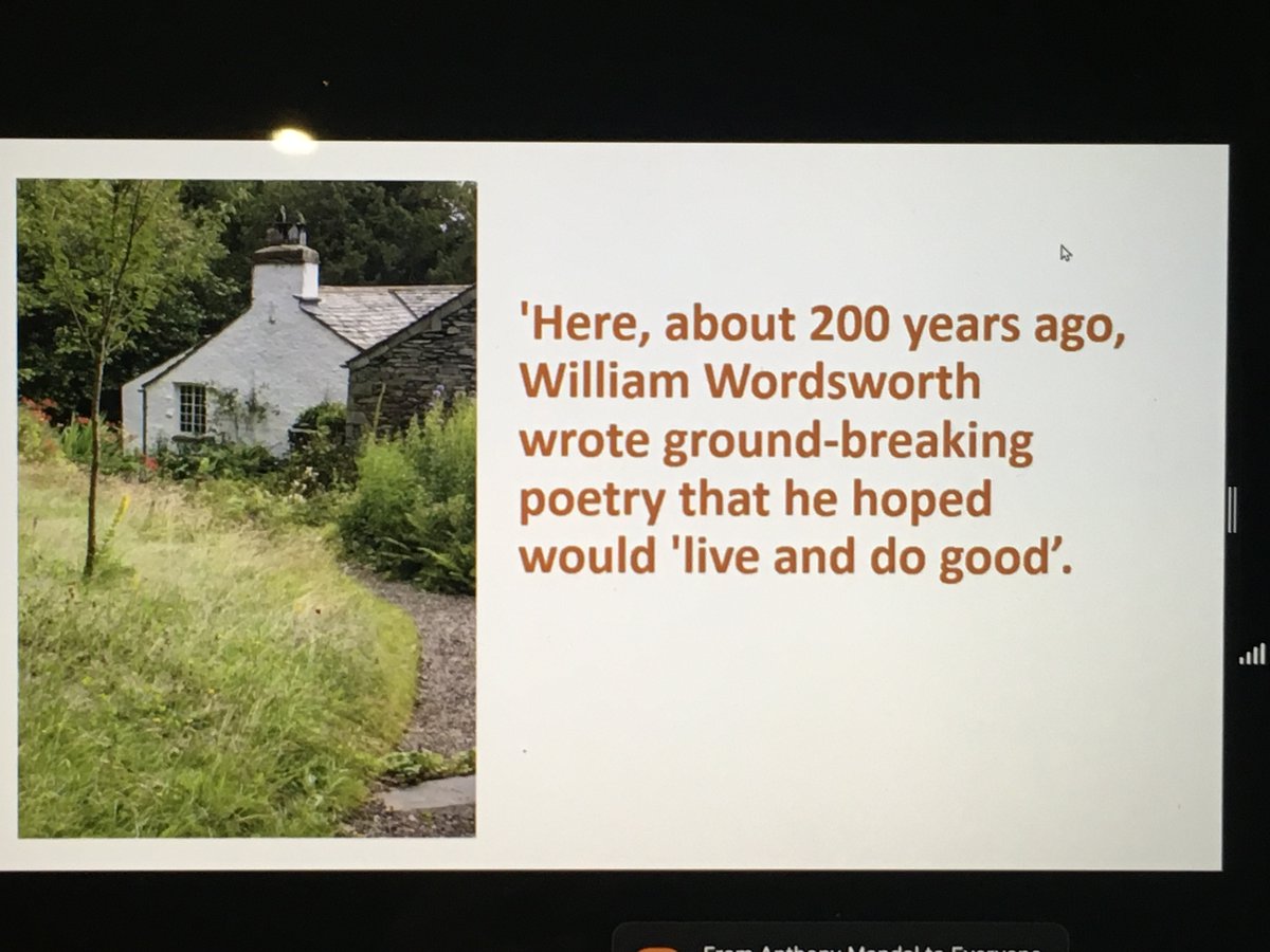 @BARS_DigiEvents @BARS_official @annamercer_ @KeswickMuseum @CharlotteFMay @KeatsHouse @LitHouses @Euromanticism @WilcocksonAmy @NewsteadAbbey Finally, ending with @CuratorWT @WordsworthGras - looking forward to getting back to Dove Cottage & the new museum as a paying day visitor. Great to hear about outreach & diversity programming, & new poets voices.  A rich experience tonight - thanks to the @BARS_DigiEvents team!