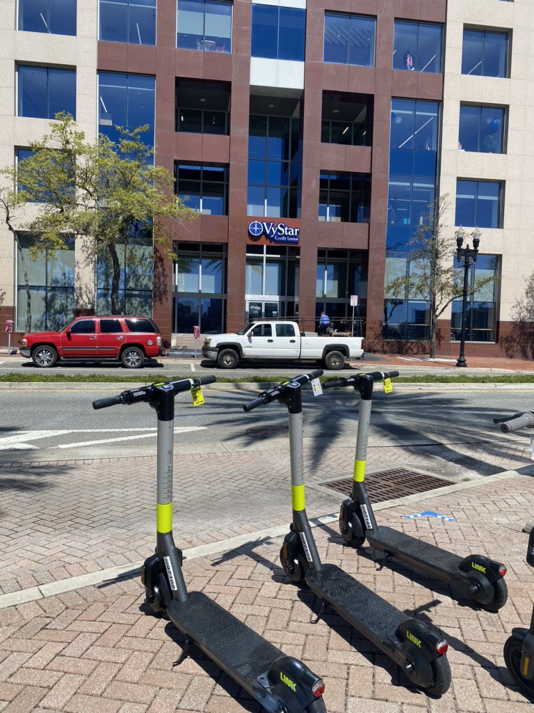 Great time using @LINK_Scooters  to get around #DTjax on my lunch break! It was an easy way for my entire department to experience Jacksonville. #VyStarInsurance #Linkscooters #ilovejax