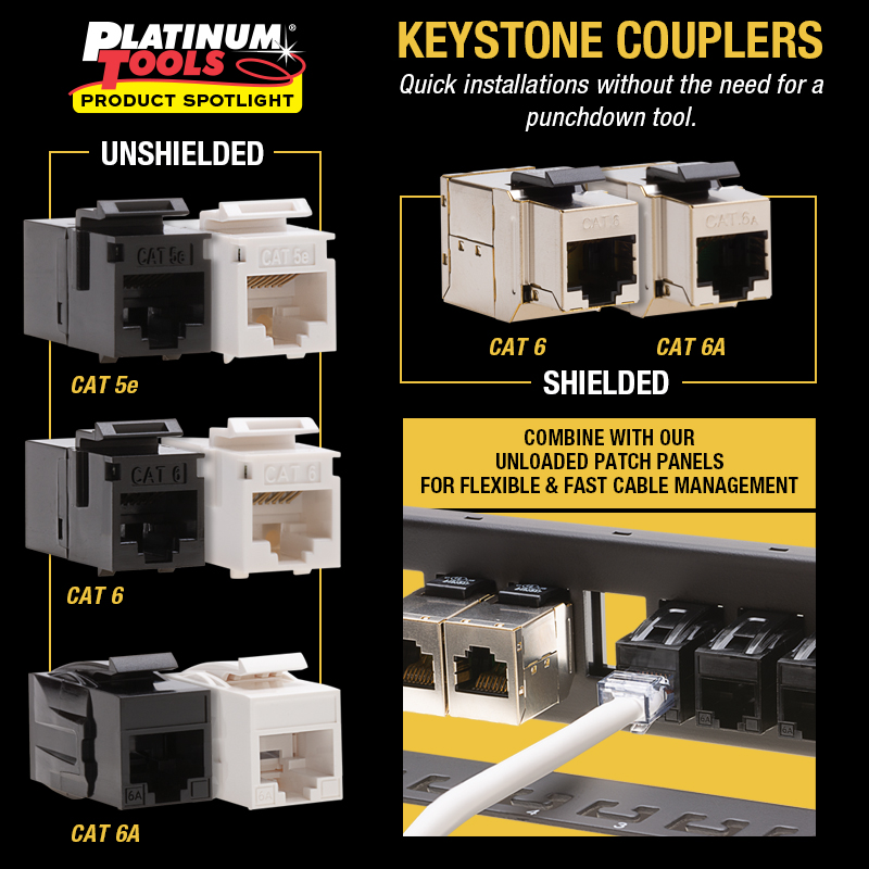 👊Stop Punching with Platinum Tools' New Keystone Couplers. Terminates in 1/2 the time of punchdown keystones. More details on link. ow.ly/uZo350DQlg8
