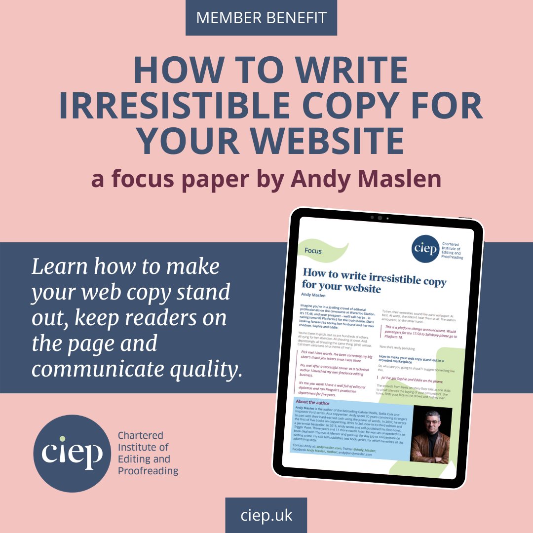 The_CIEP's tweet image. Are you a CIEP member? Don’t forget to get this valuable focus paper: How to write irresistible copy for your website j.mp/3qU1JrU