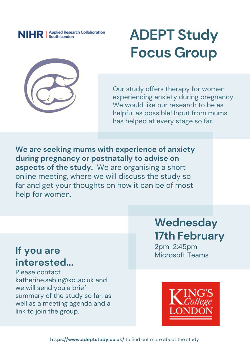 We would like to invite mums who have experienced #anxiety during pregnancy or postnatally, to take part in our focus group! We would love for you to share your views on aspects of the study so far, by joining the group on Wednesday 17th of February @ 2pm.